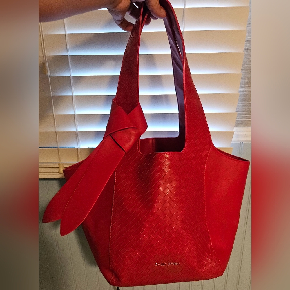 Elegant Red Woven Tote Bag